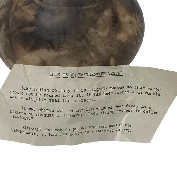 Studio Earthenware Pottery Signed M.Borg Round Vase 4.25" high Brown Leaf Design - Picture 5 of 12